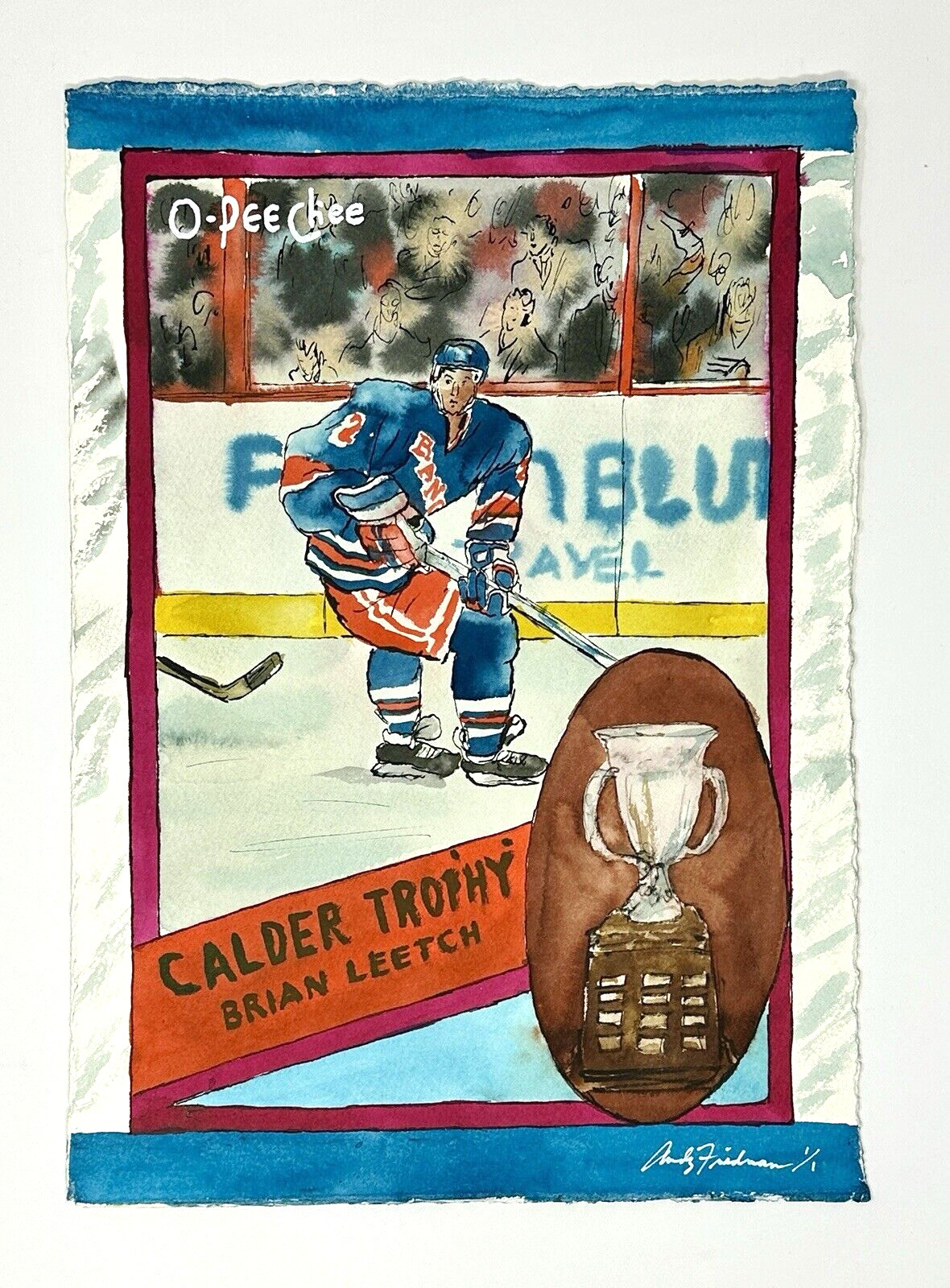 BRIAN LEETCH 1990 Calder Trophy Original Watercolor Painting 1/1 Andy Friedman