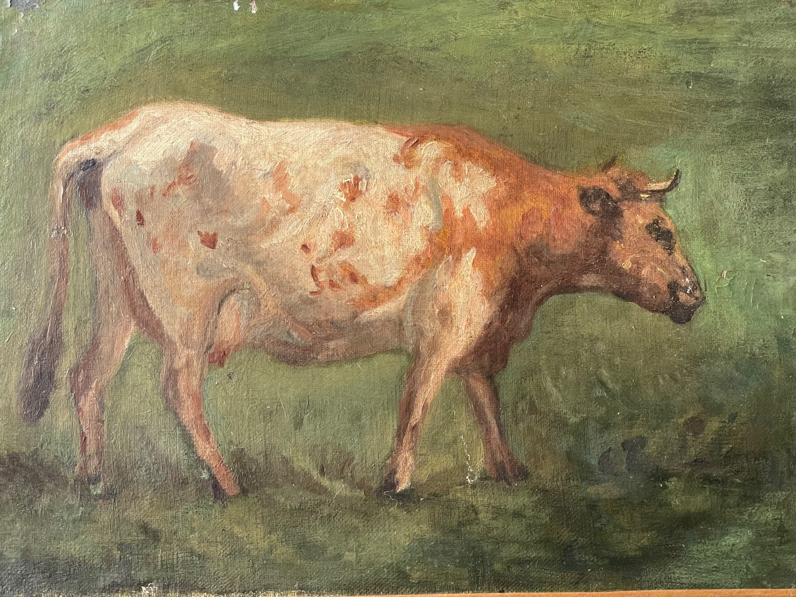 19th Century Manner Eugene BOUDIN Antique Impressionist Oil Painting Cow Meadow