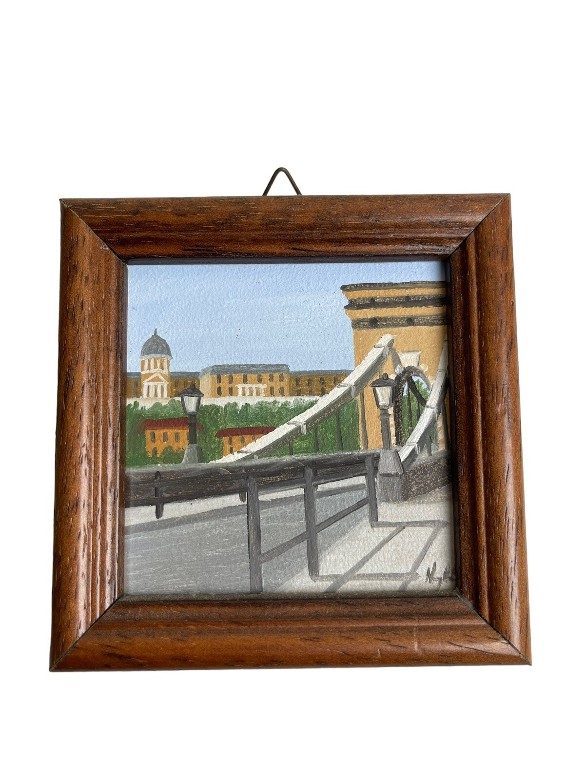Signed Artist Nagy Karoly Framed Miniature Folk Art Oil On Wood Board Painting