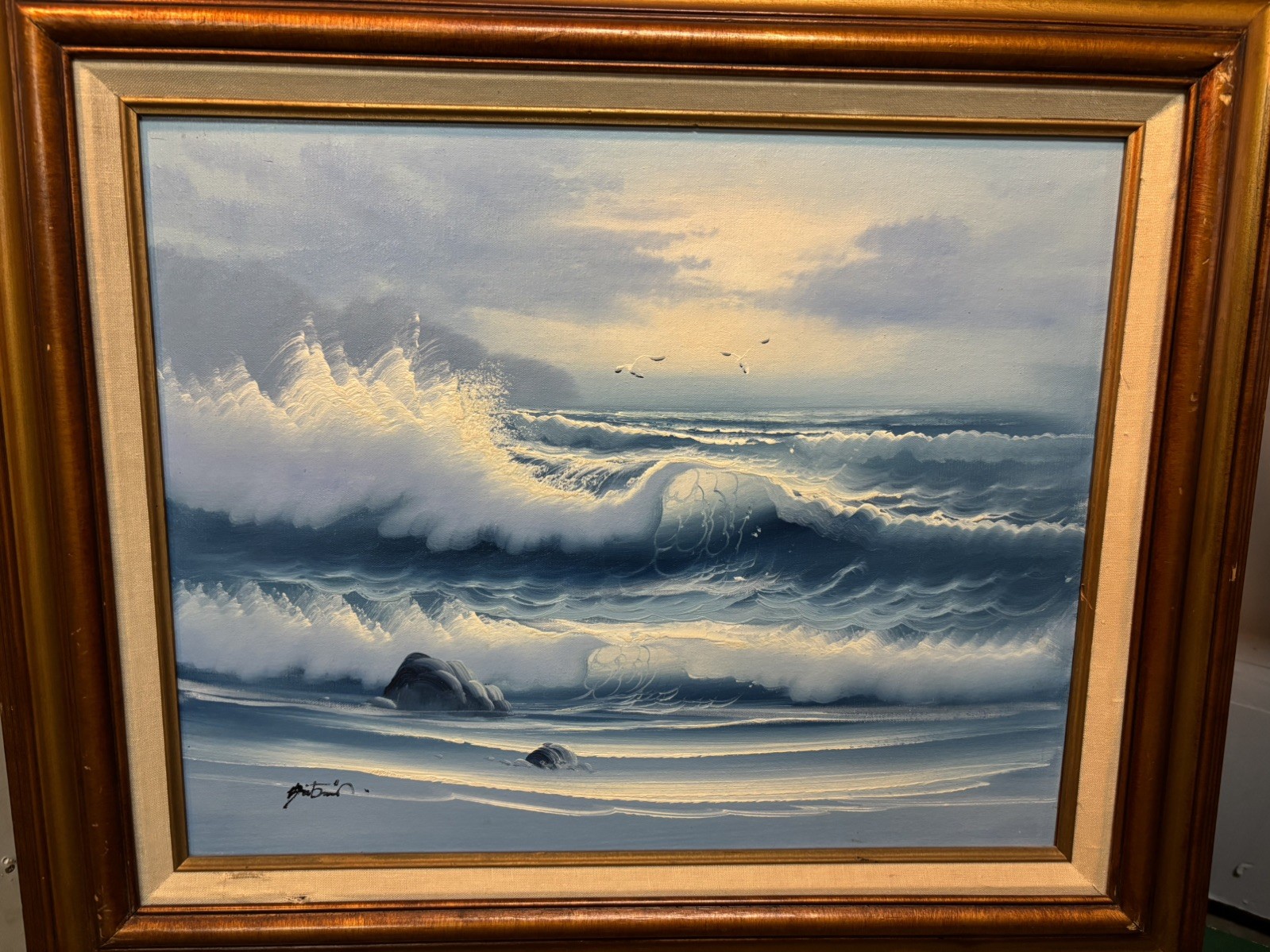 Original John J. Stancin (1916–1988 oil painting on canvas, California Shoreline