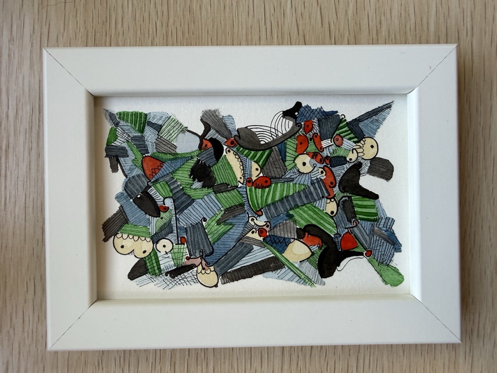 Original Abstract Ink & Watercolor Painting “Verdant Chaos” 4×6 Artwork, Signed