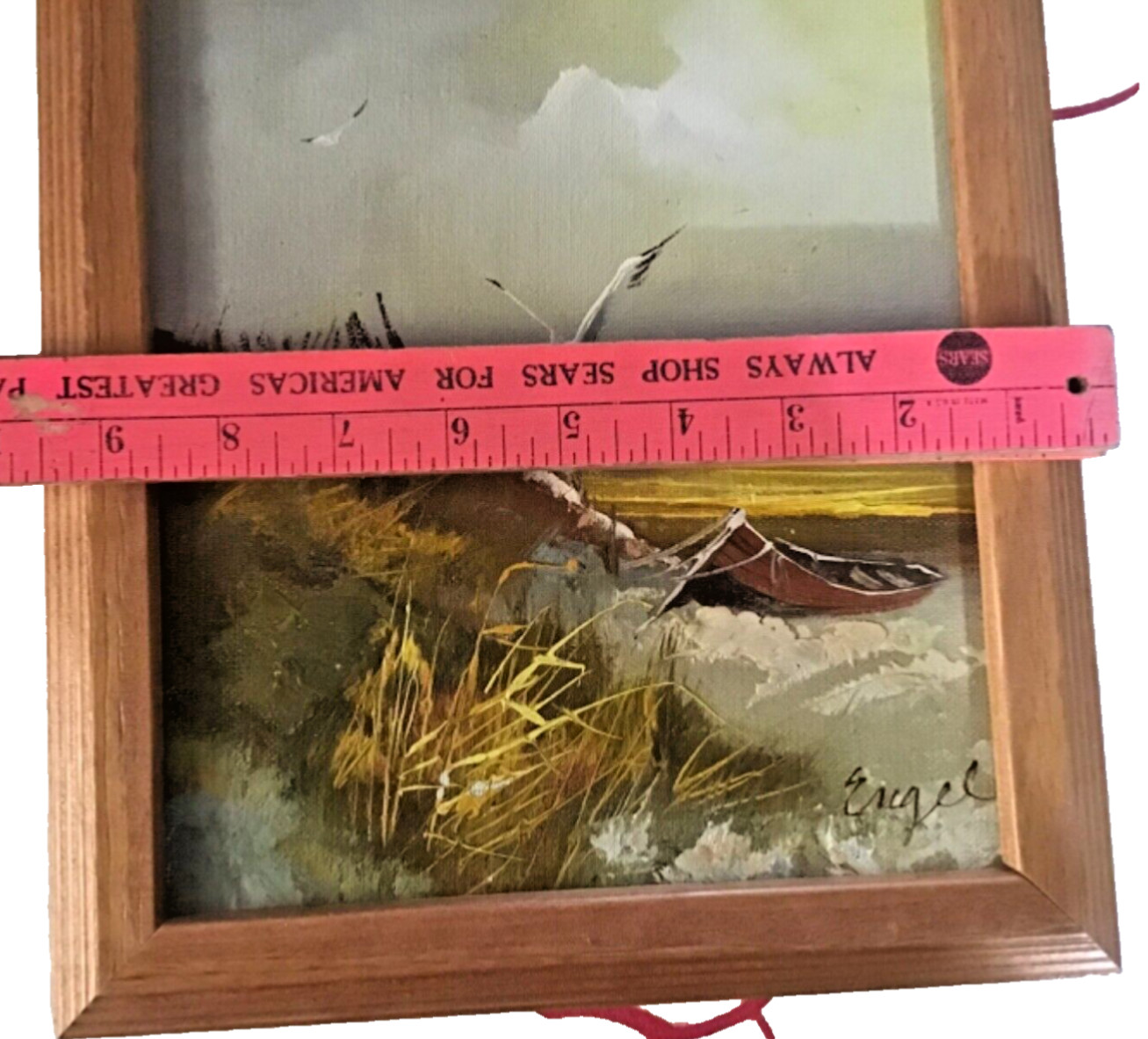 Rare Old Original Art Engle TEXAS Oil PAINTING Beach Front Gull~OOAK~Galvaston