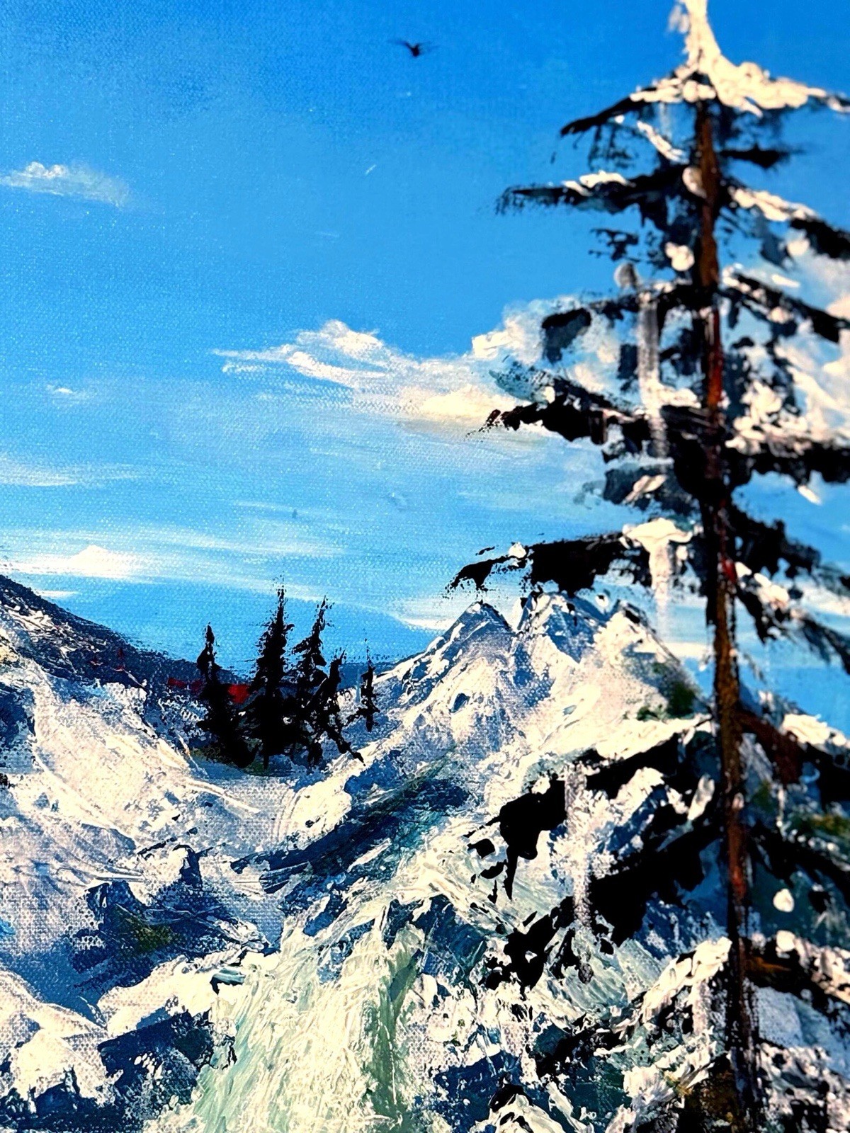 *ORIGINAL ARTWORK* Impressionist Snowy Mountain Lake Tree Canvas, Unframed