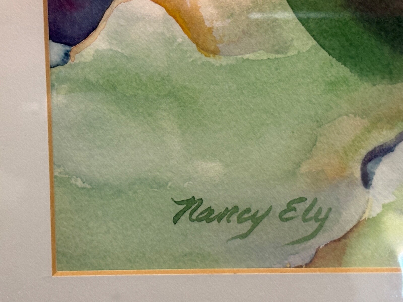 ORIGINAL NANCY ELY WATER LILLY SIGNED WATERCOLOR FRAMED AND MATTED 23” X 19”