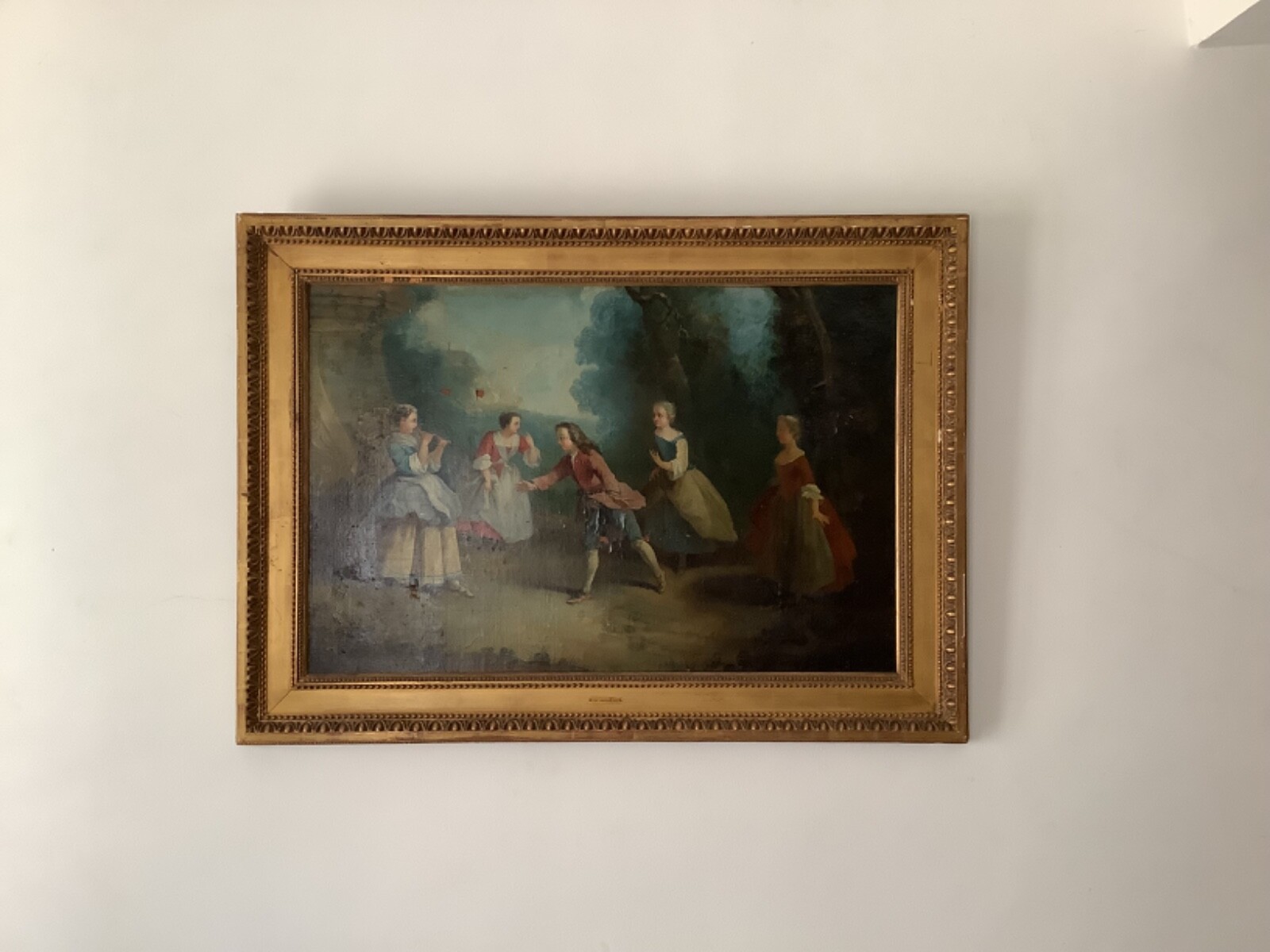 TO RESTORE 18th CIRCLE FRAGONARD ENTERTAINMENT IN PARK FRENCH OIL ON CANVAS