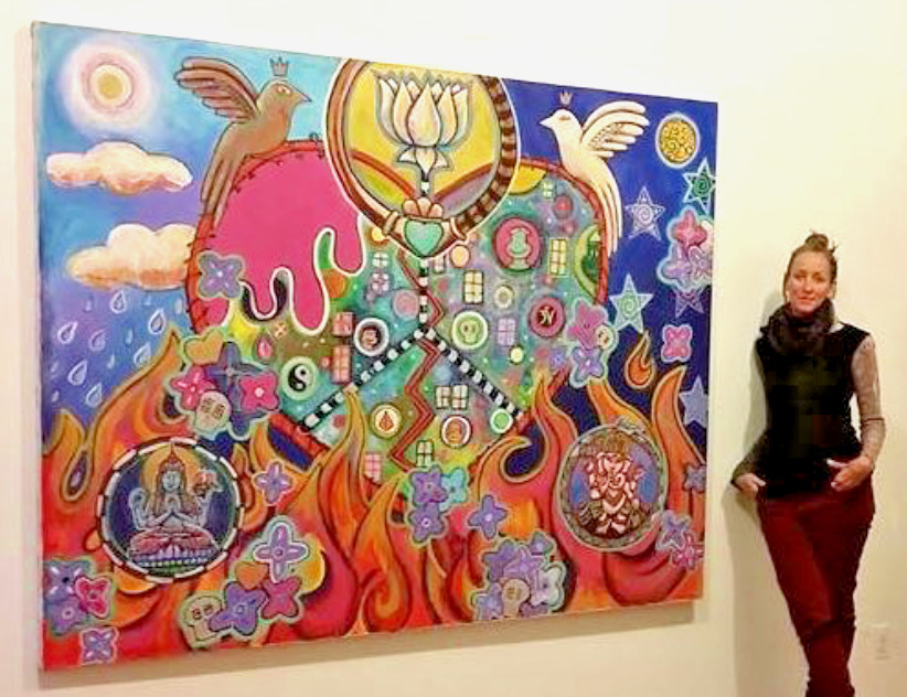 K. Bickman» Inferno» Collector Quality, Acrylic & Gold on Canvas, Large Painting