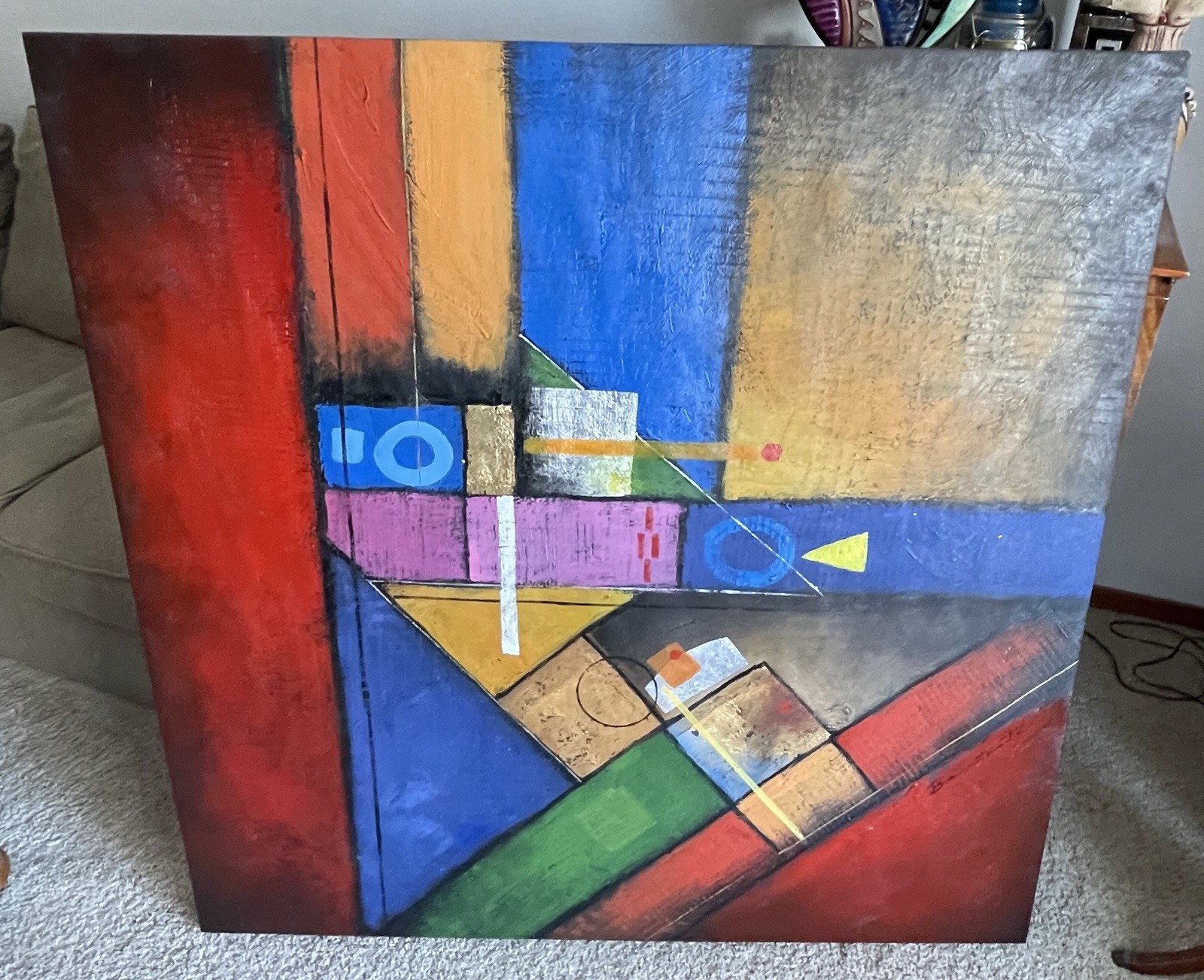 Large Modern Abstract Wall Painting 50x50x3 Inches 14 Lbs. Signed. Beautiful.