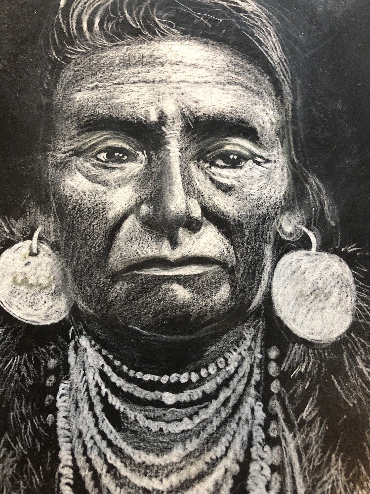 Fine Small Original Pastel Pencil ILLUSTRATION Indian Chief Signed