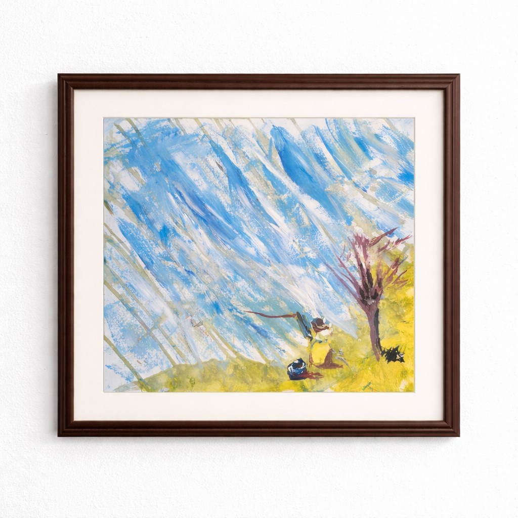 Windy Day Under Blue Sky Original 11×14 Acrylic Folk Landscape Painting By Basil