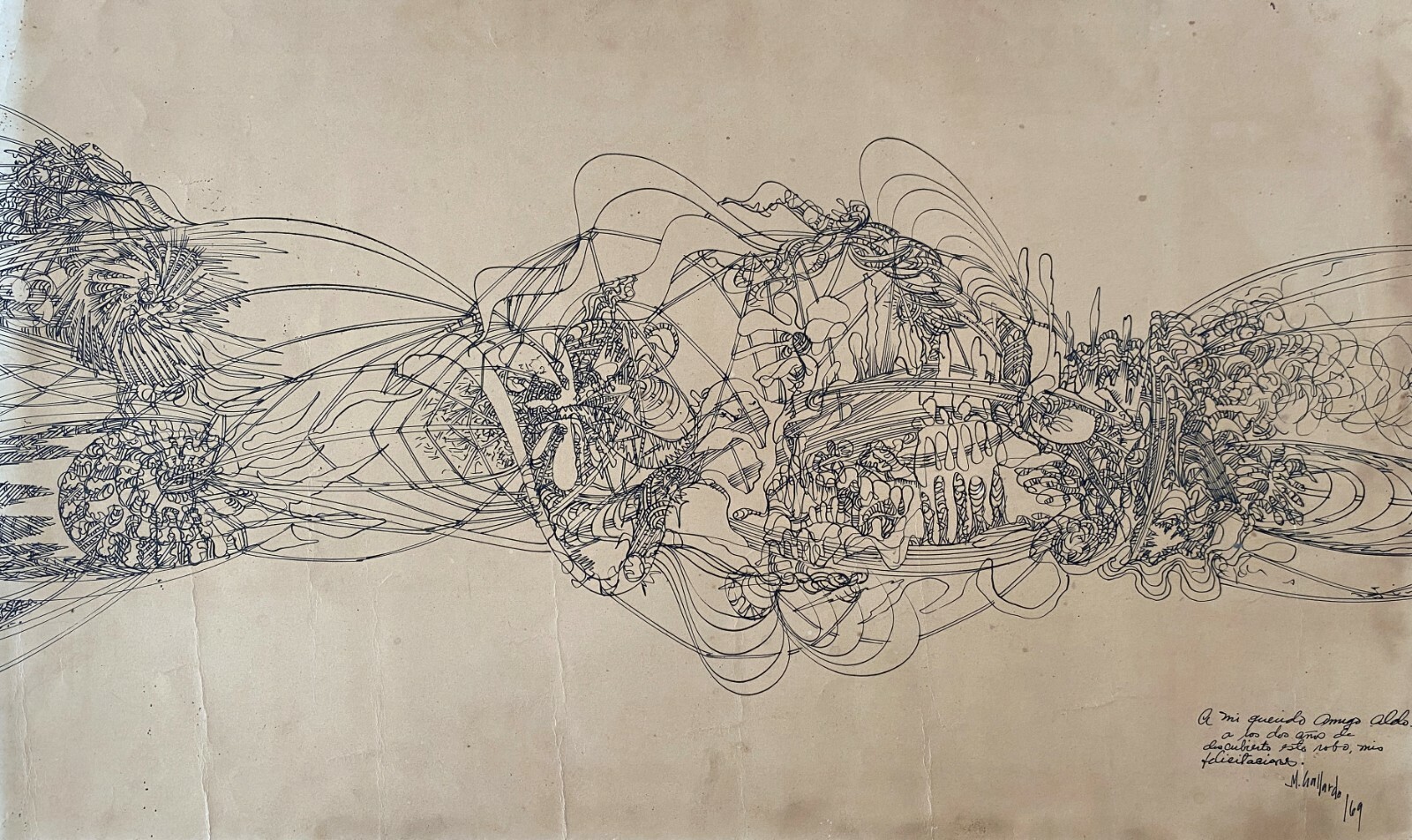 Mario Gallardo. Untitled, 1969. Original signed. Ink on cardboard.