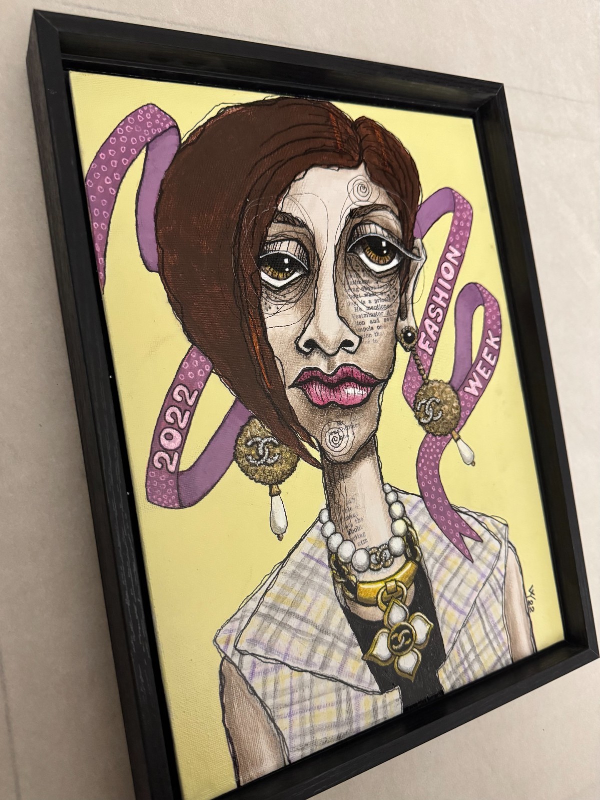 Original Abstract Portrait Mixed Media Painting Fashion Illustration Art 12 x 9″