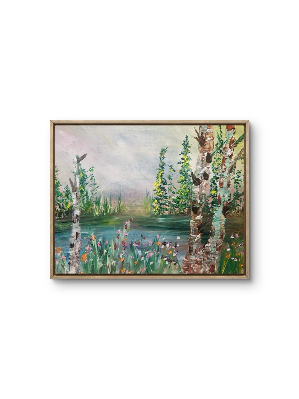 Landscape Water Original 16X20 Canvas Auction Acrylic Textured Bold Colorful