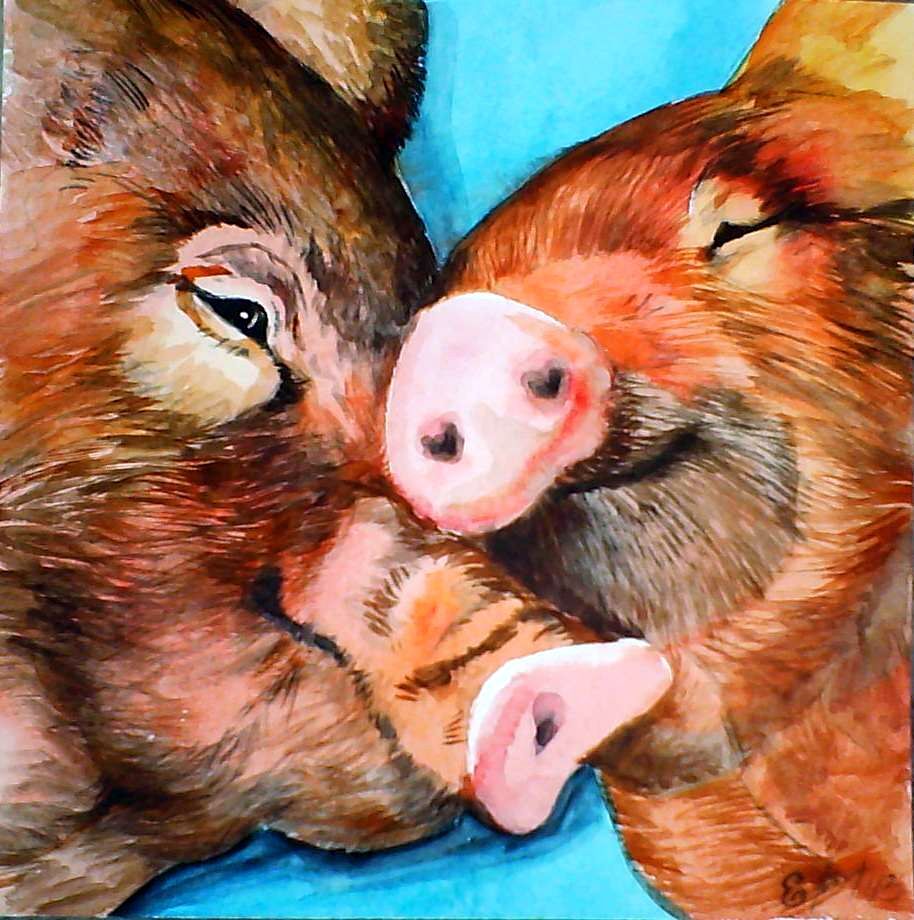 H. Schmidt pig * pig love * pig stable cerdo farm pc watercolor 20.5×20.5