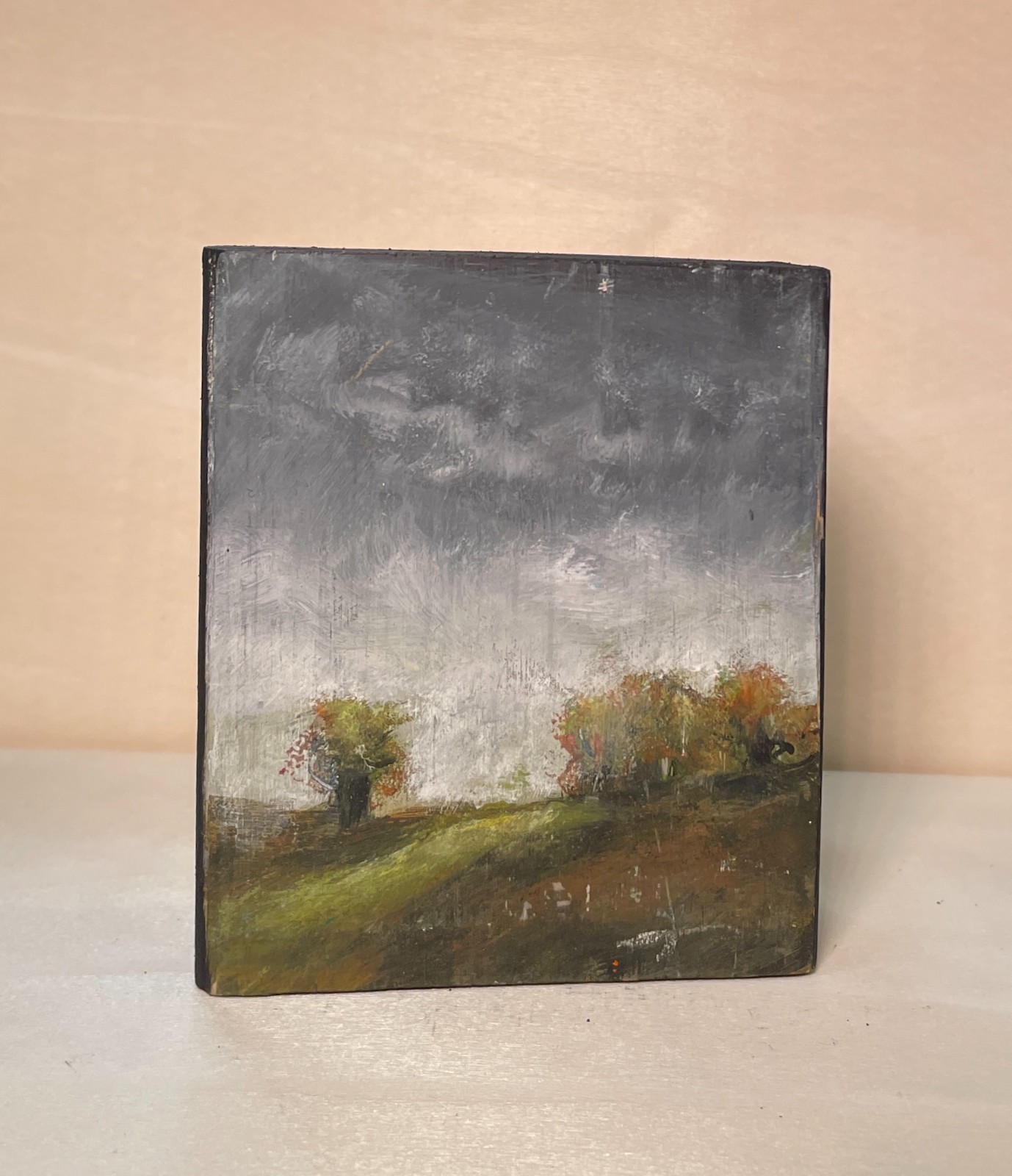 Mary Myers Original Art Block Moody Autumn Trees Reclaimed Wood
