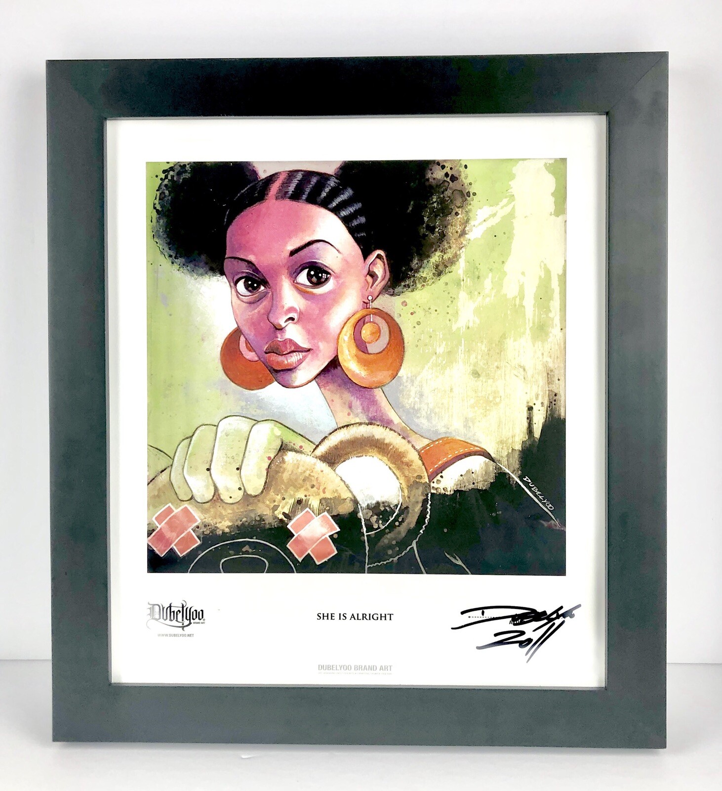 Dwyane Wright Dubelyoo W Brand Framed Art Hip Hop Afro Puff Girl With Teddy Bear