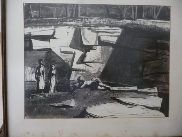 Joseph Jeffers DODGE b 1917 Painting Ink Wash «Quarry» Detroit Glen Falls NY