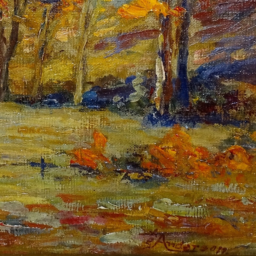 Early 20thC Autumn Landscape Impressionist Oil Painting Signed A. E. Anderson