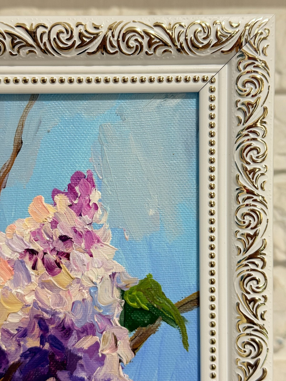 Framed Original Oil Painting Lilac Flowers Spring Impressionism Landscape Art