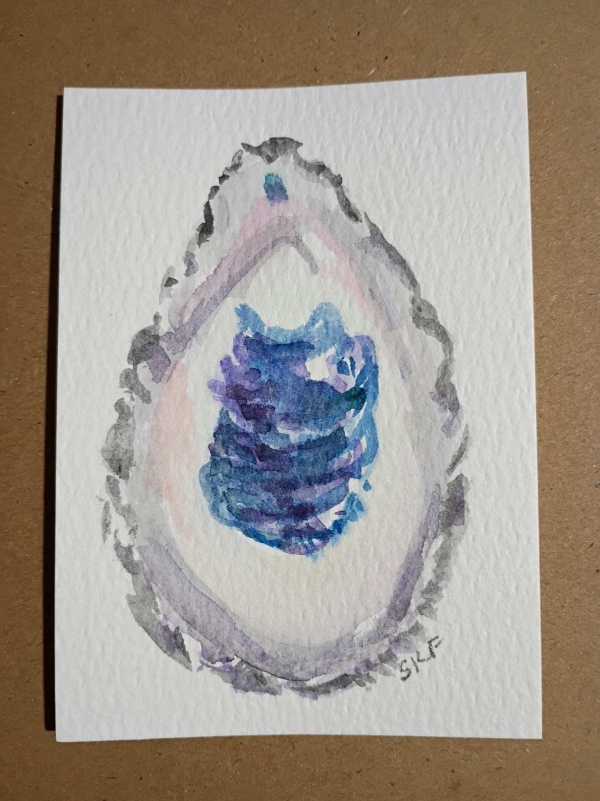 Original ACEO Oyster Shell Watercolor Painting – Mini Ocean Art By Sharon Foster