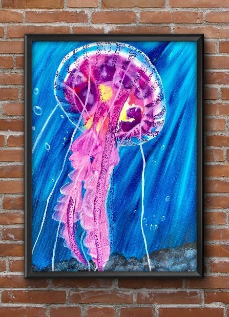 Jellyfish Painting Original Oil Painting, 16 x 20 inches Marine Painting