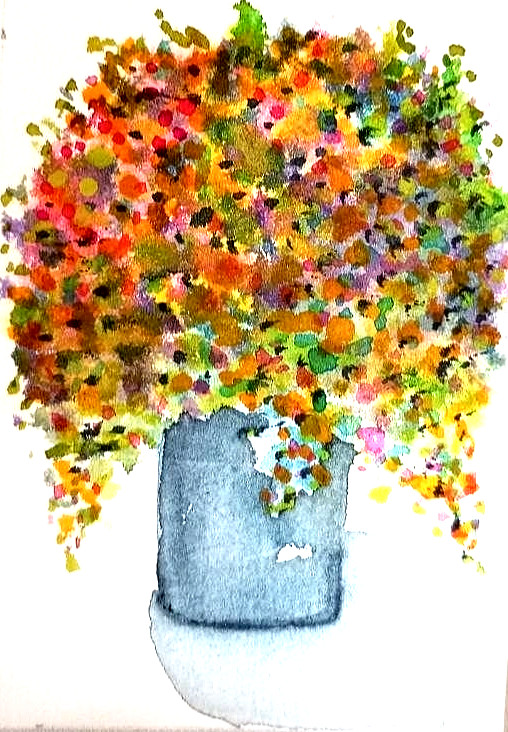 ACEO,2,5×3,5in original watercolor Adstract briht floral bouquet artgiftPainting