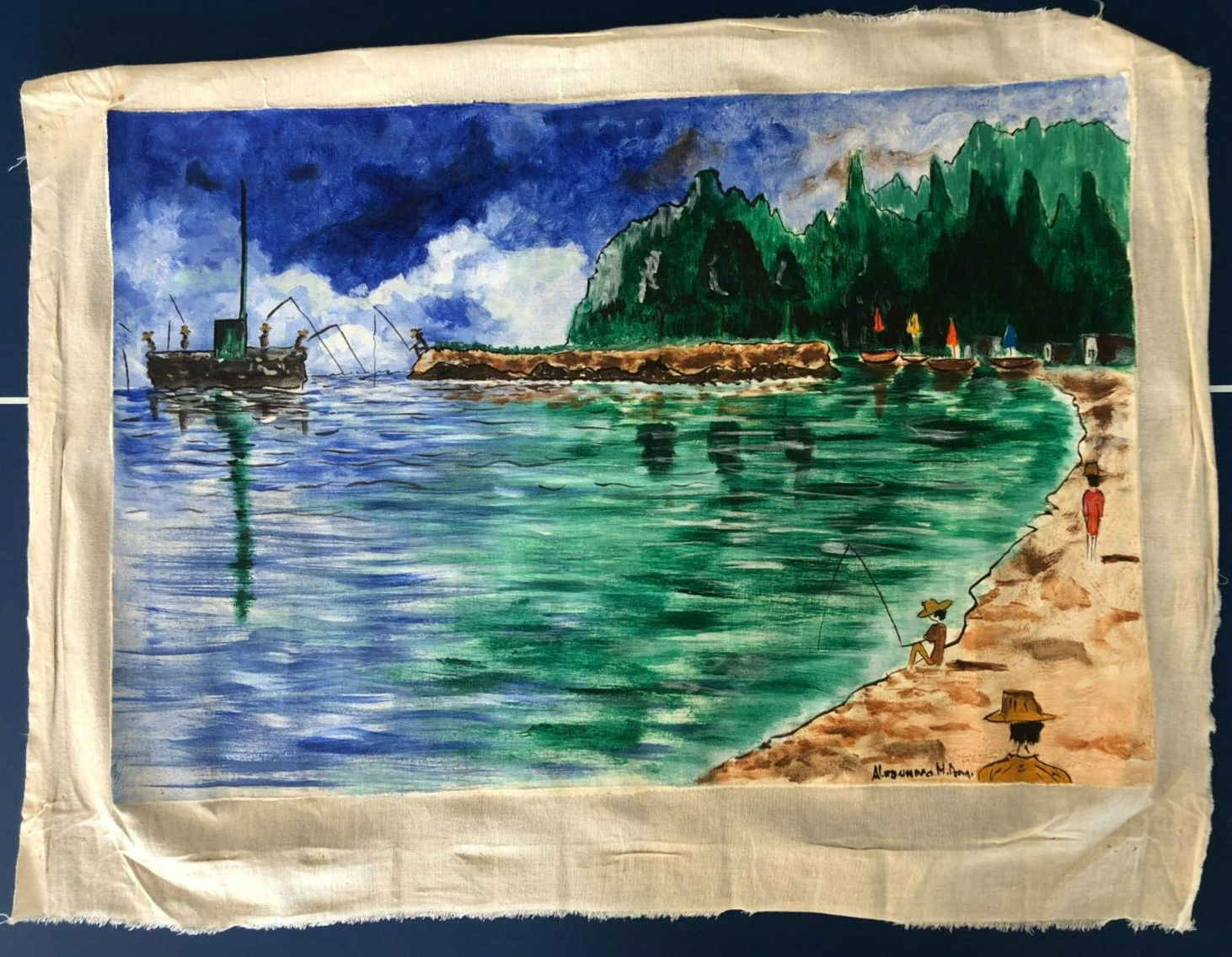 Original painting: Scene of fisherman in Cojimar harbor 17″x25″