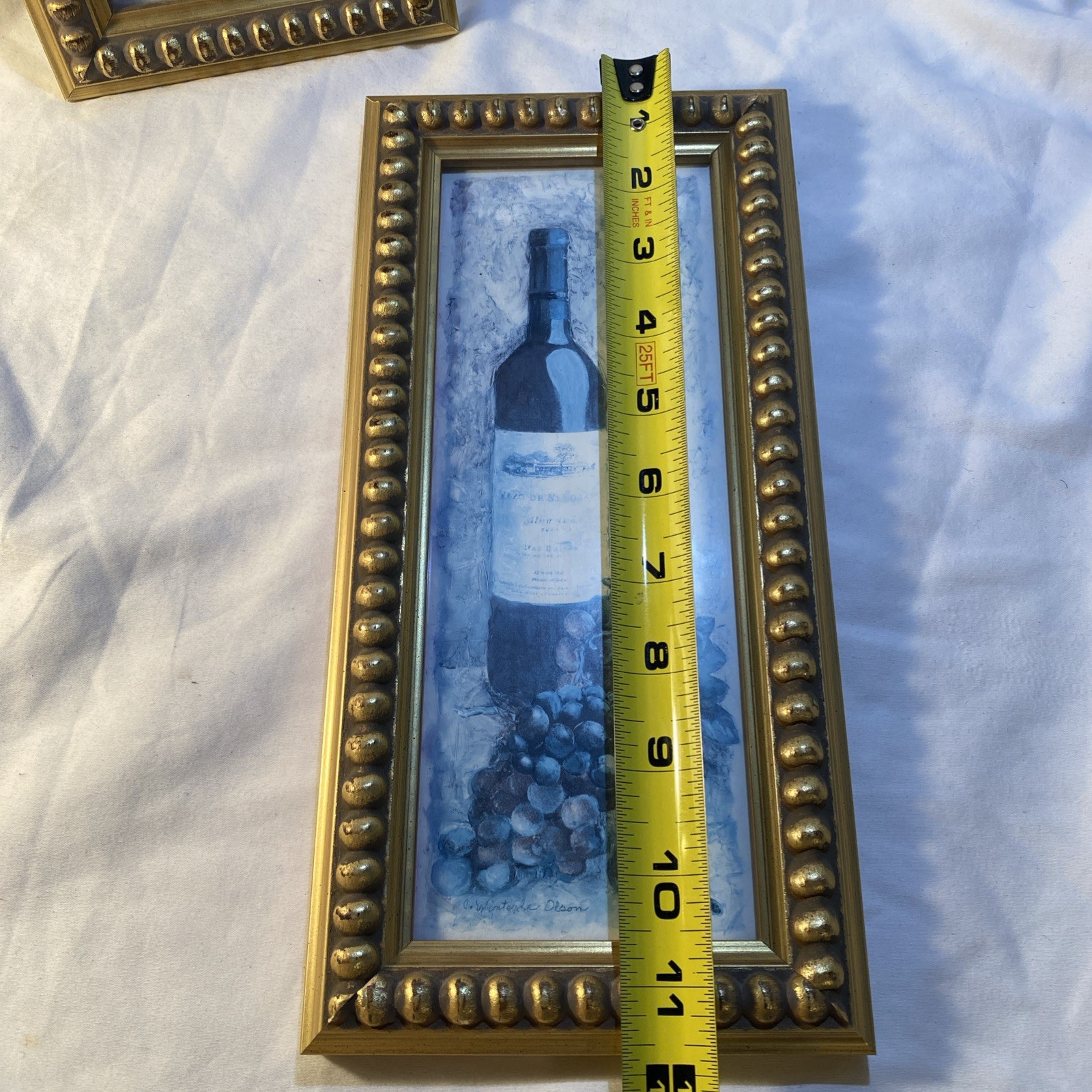 Signed Olson’s Wine Pair Paintings In Gold Tone Frame 11.5” X 5.5”