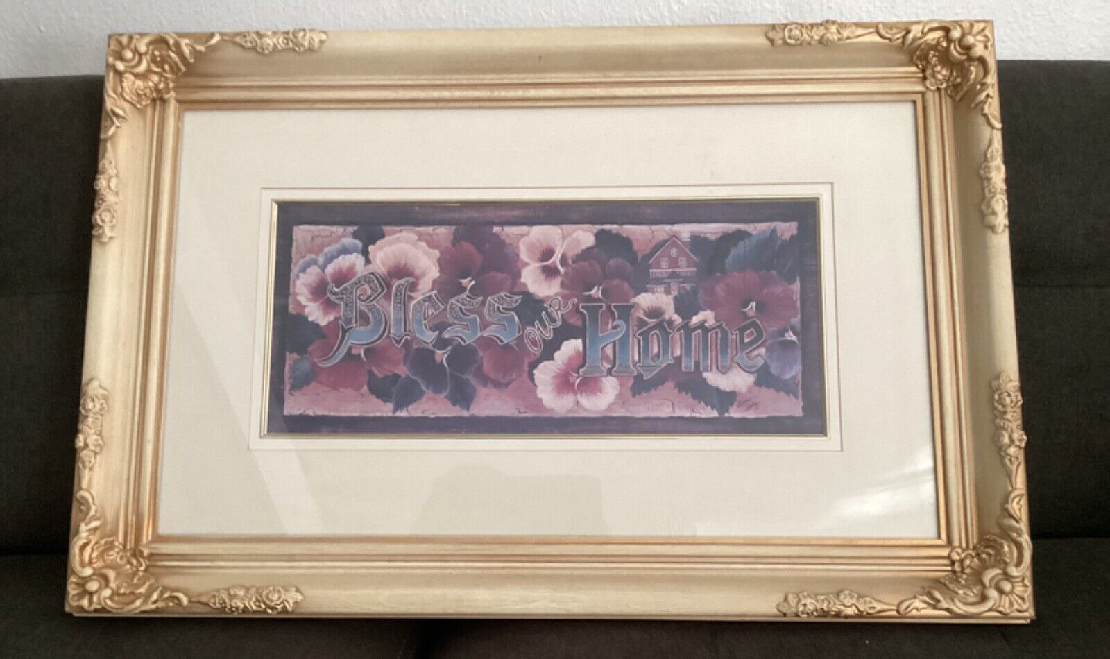 Vintage Bless Our Home Wall Art Ornate Frame by L.Seely discontinued item