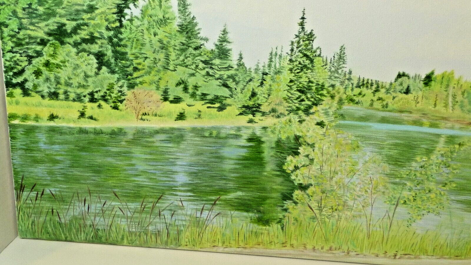 Original 24×12 Nature Oil Painting Catherine Johnston Natures Green Reflections