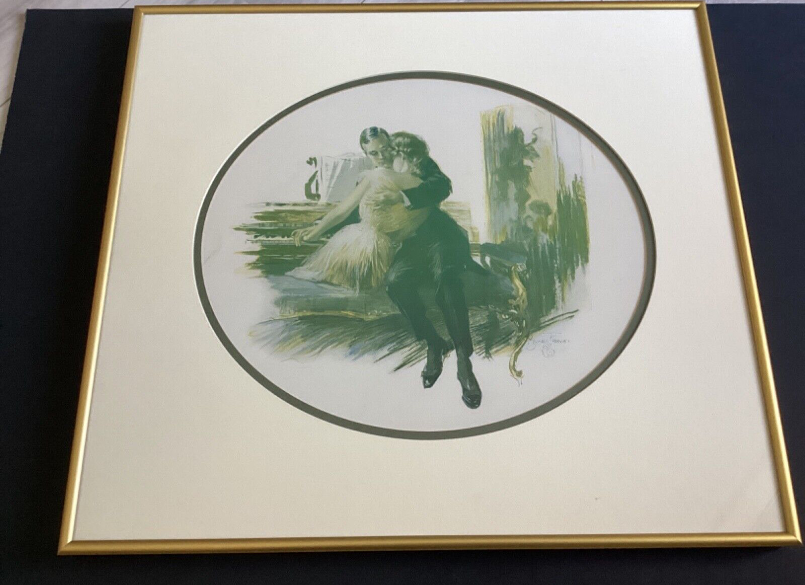 Circa 1910 Romantic Painting Signed Travis Style Louis Icart? 20”X18”Framed