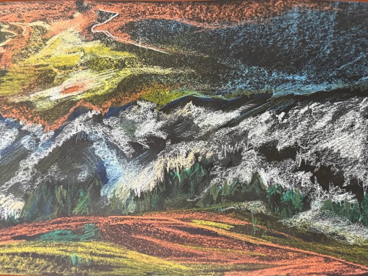 Painting by the Ukrainian artist «The Sun Wakes Up in the Mountains» pastel
