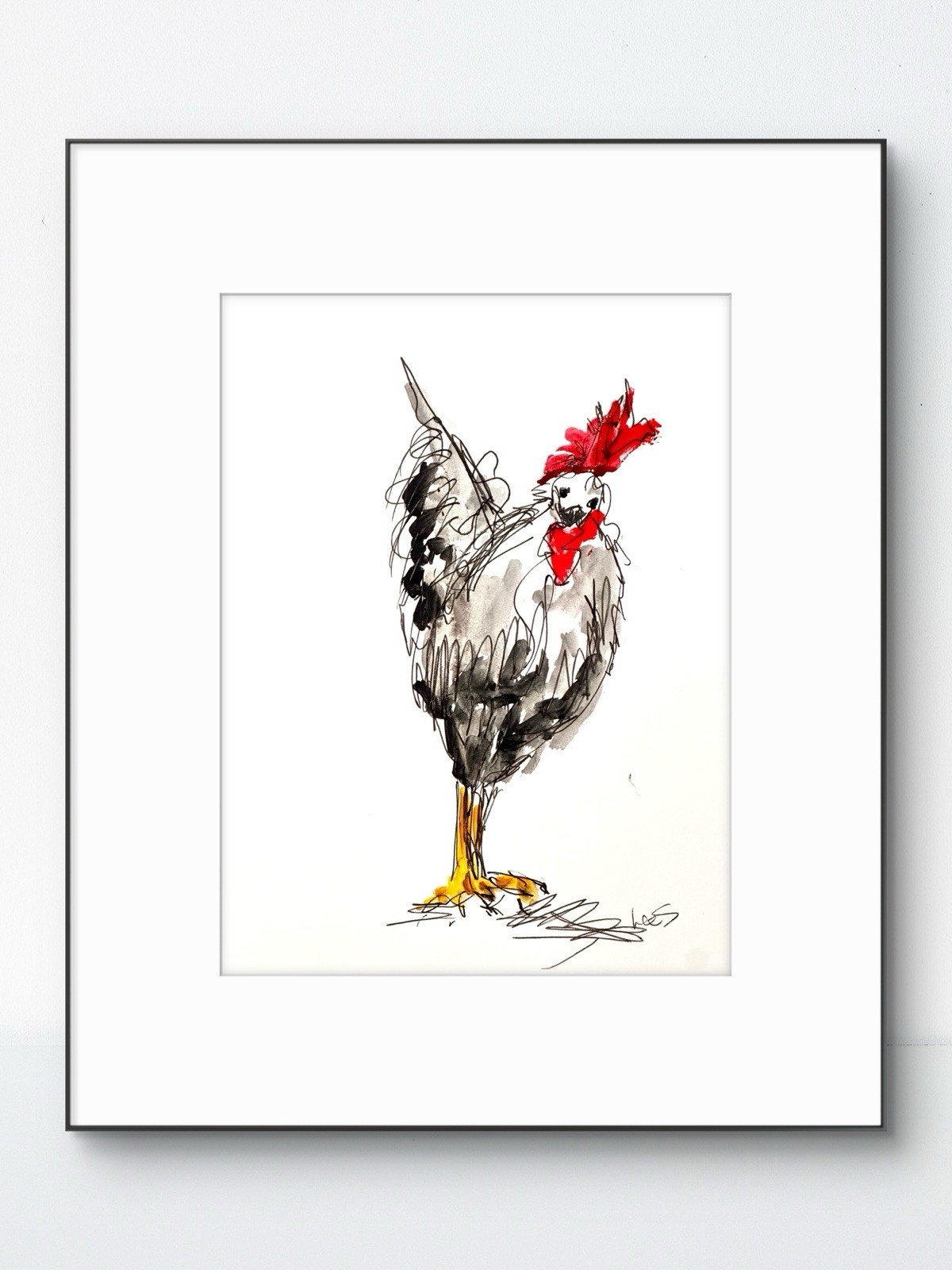 Original Abstract Expressionism 9×12 Chicken Birds Farm Kitchen Art Signed 19
