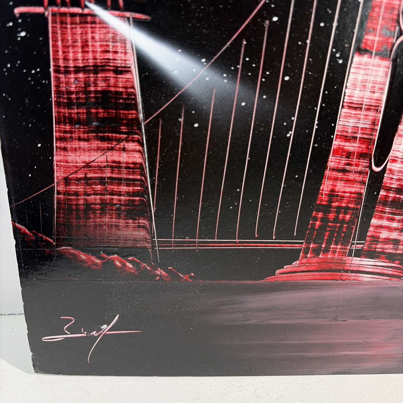Original Spray Paint Art Painting Outer Space Sci-fi Planets Bridge Lighthouse