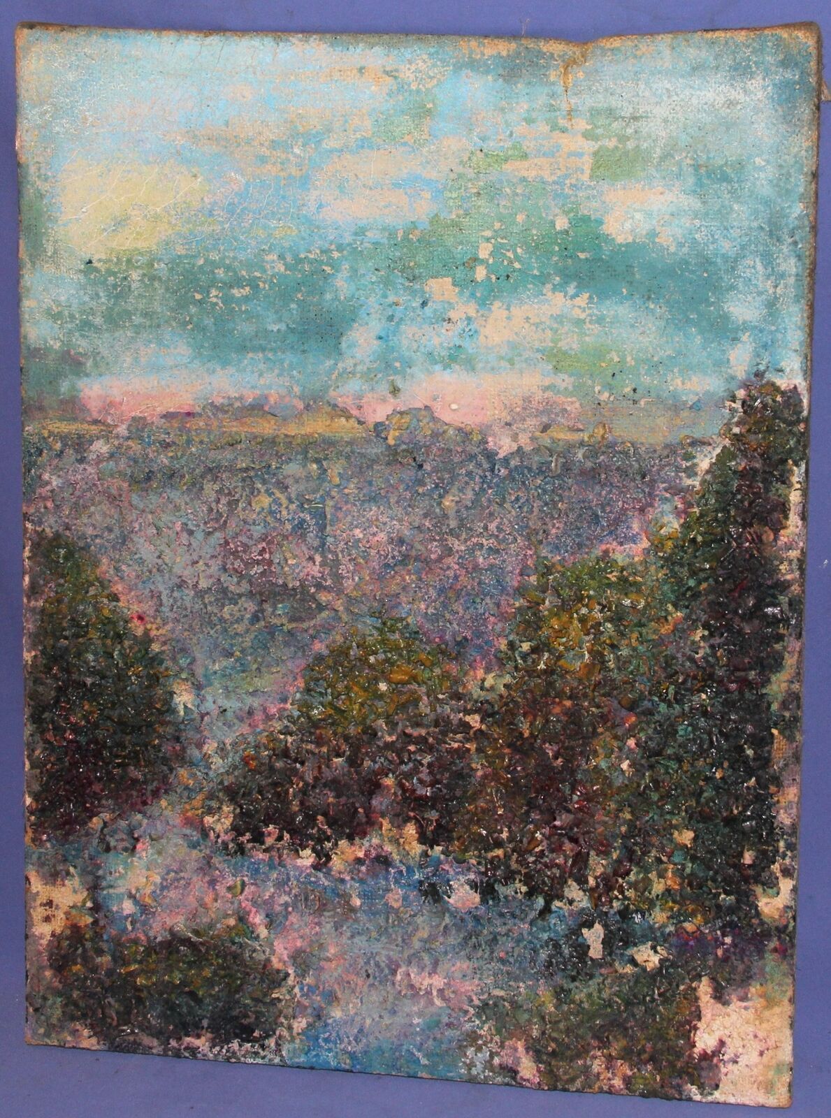 Vintage oil collage painting beautiful sea landscape