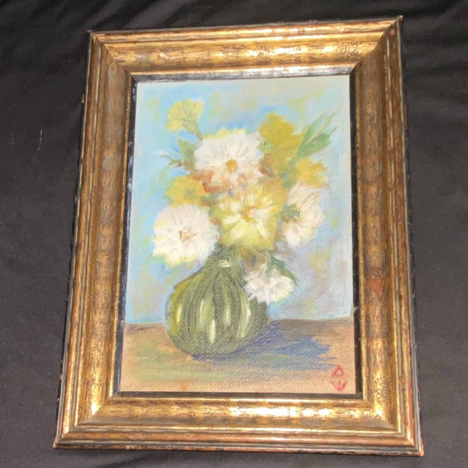 Olive Wheeler Chrysanthemums Original Framed Oil Painting, Impressionist Floral