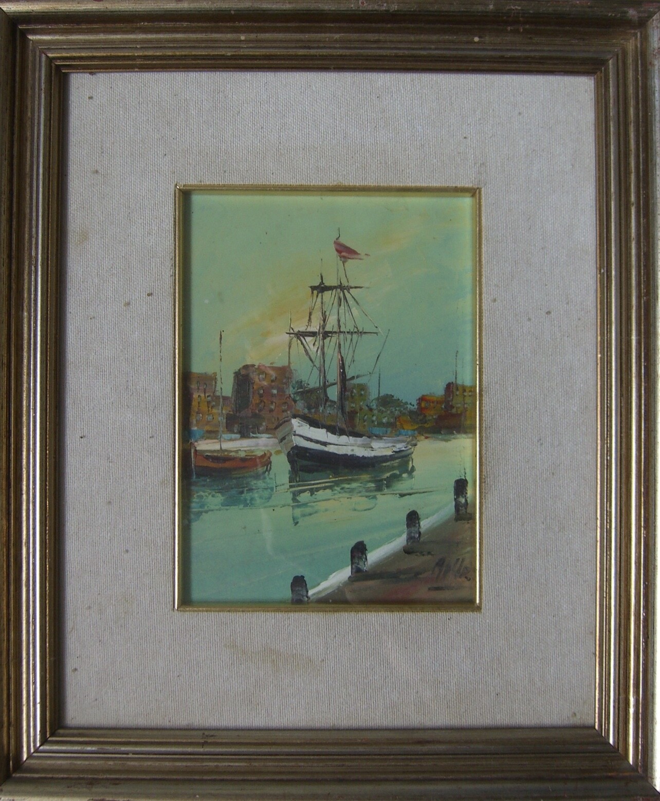 OIL PAINTING SAILBOAT HARBOR SHIP MARITIME DENMARK EXPRESSIONIST ORIGINAL SIGNED