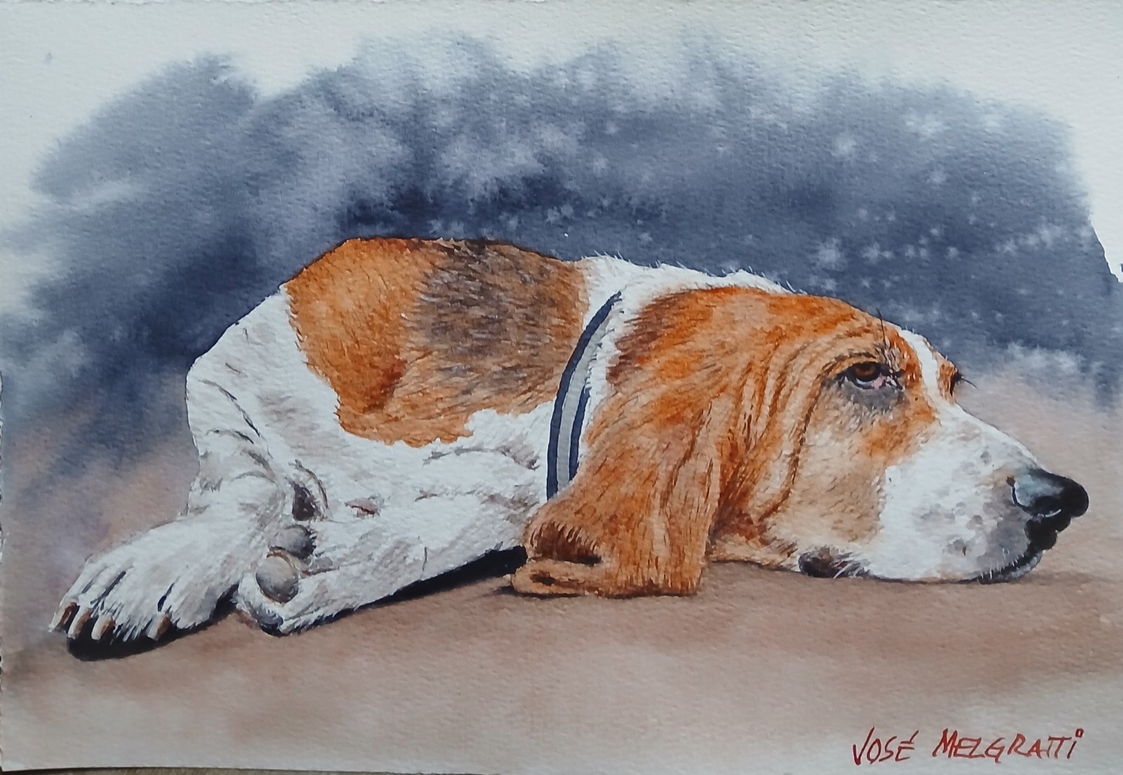 Original Watercolor Painting Tired Dog 8″ x 12″ NOT A PRINT