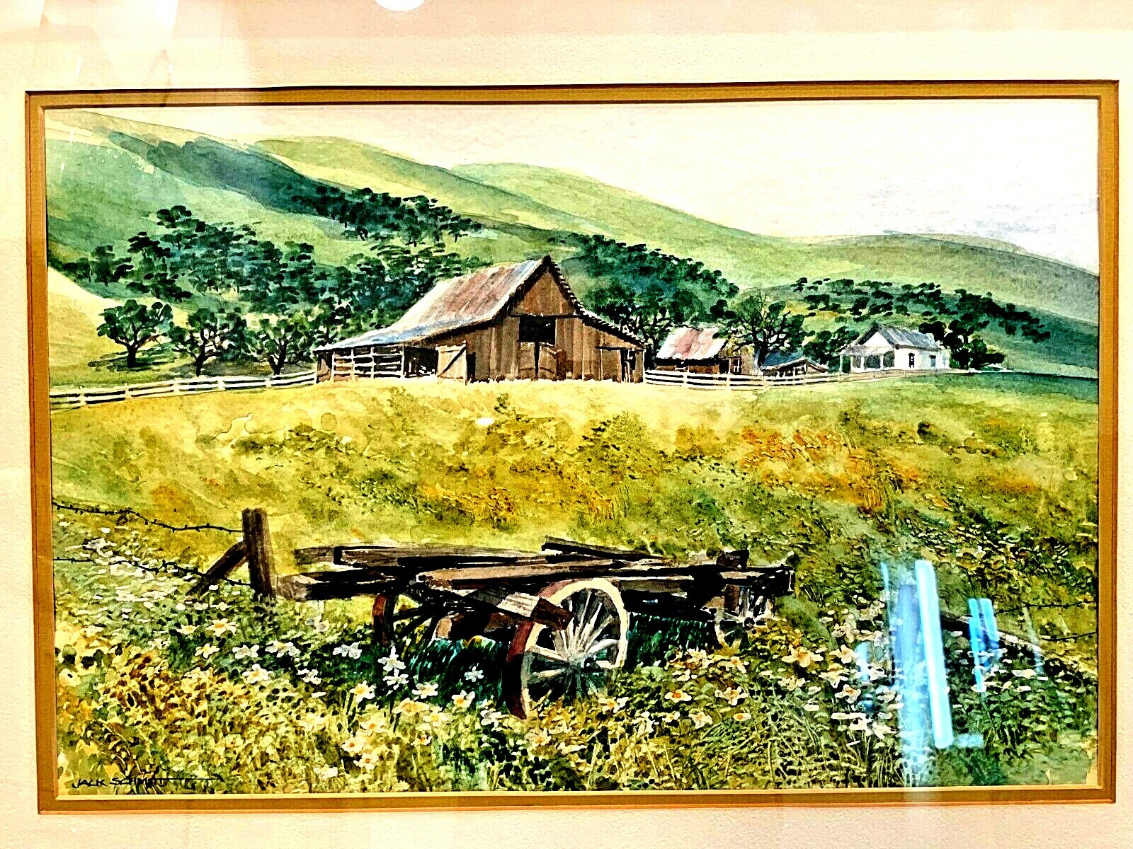 ORIGINAL WATERCOLOR ON PAPER SPRING PAINTING BY CALIFORNIAN JACK SCHMITT FRAMED