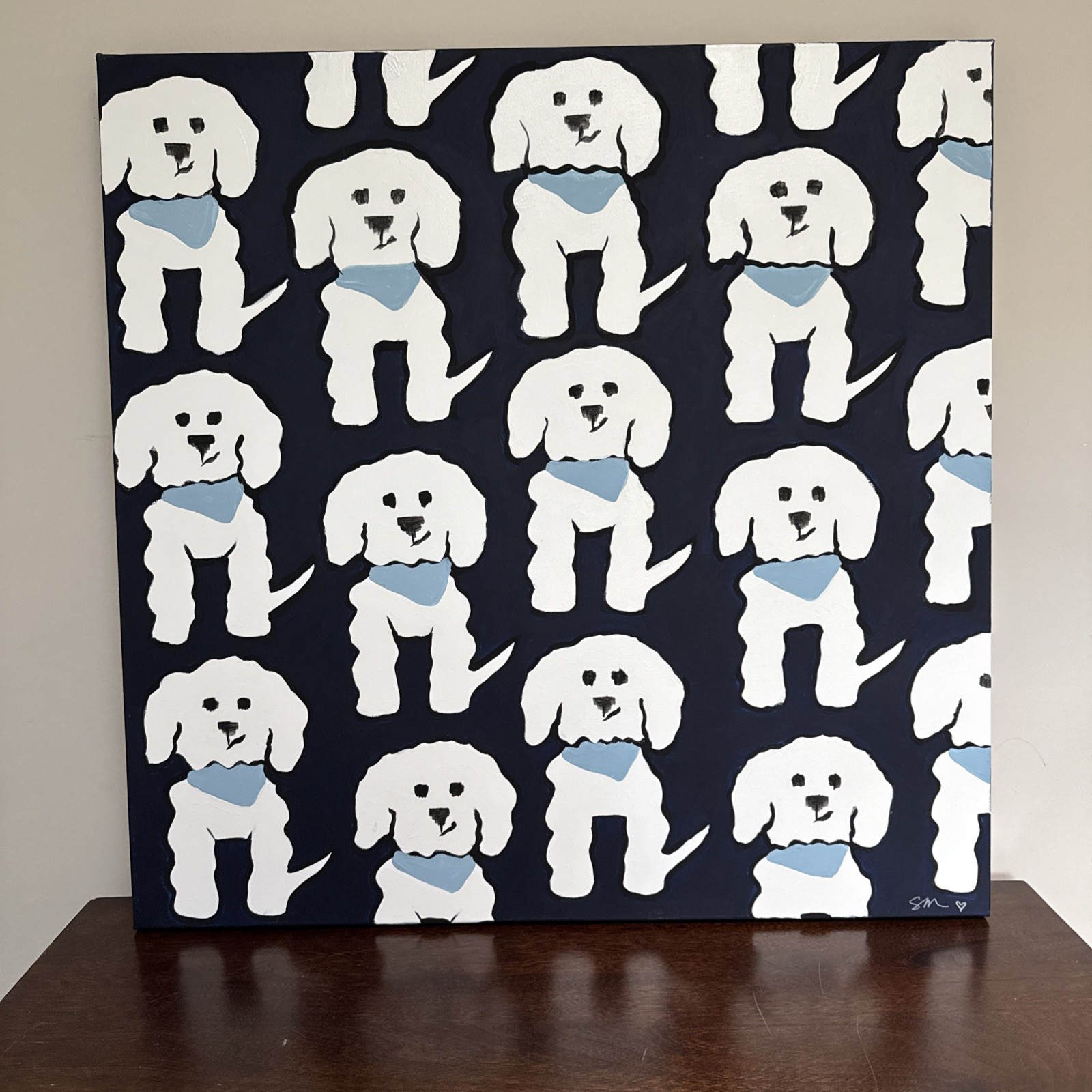 Original Painted Art Acrylic On Canvas 30 X 30 Puppies