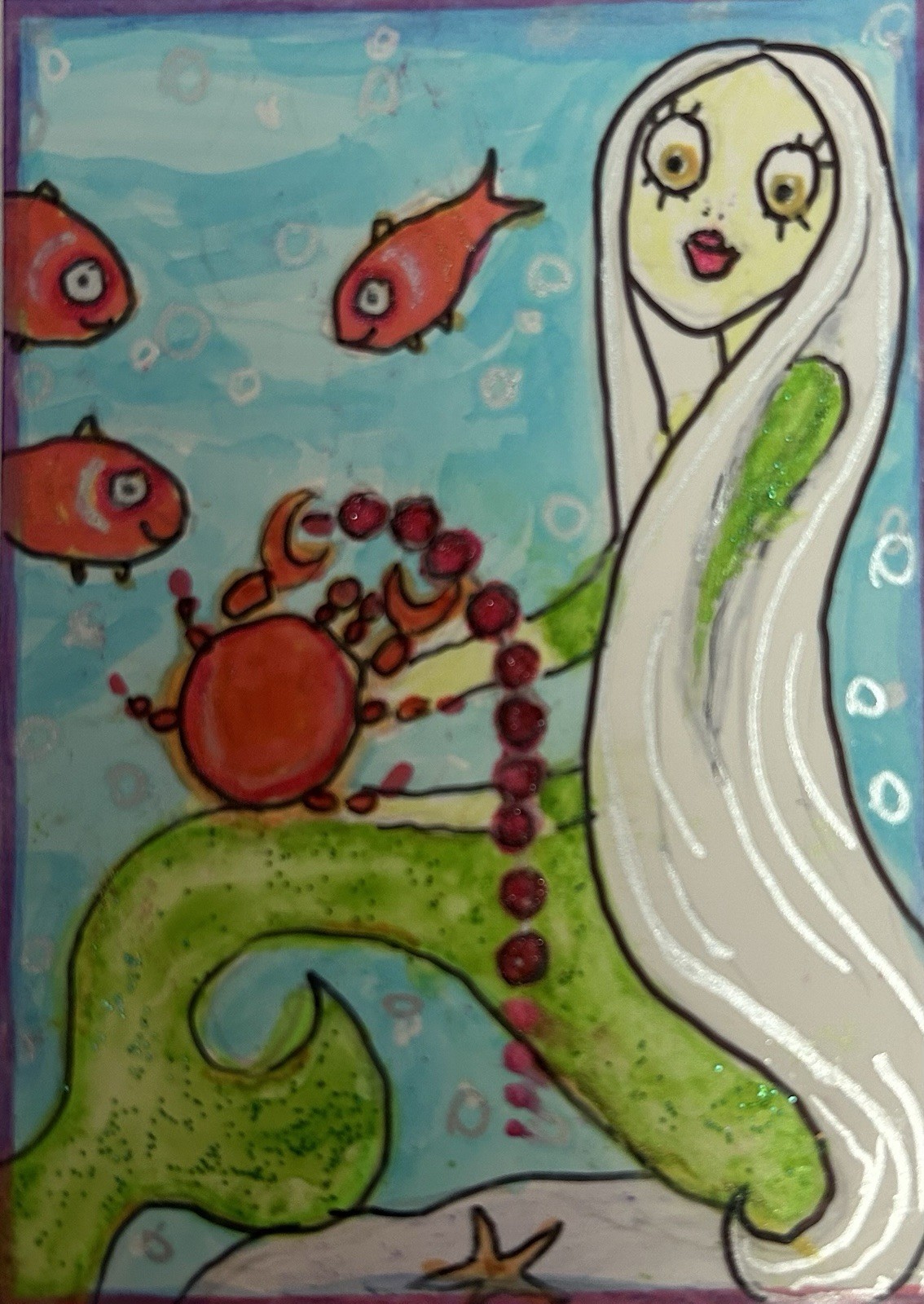 ACEO Original Mini Painting By Lyn’et Titled; ‘Gift For A Mermaid’ – Marina