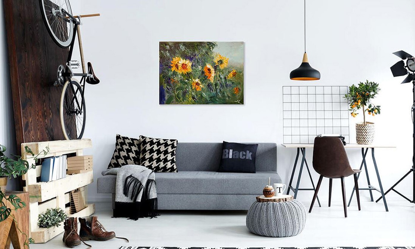 «Sunflowers» #003 – Original Expressive Oil Painting by Julia Lu 18″x24″