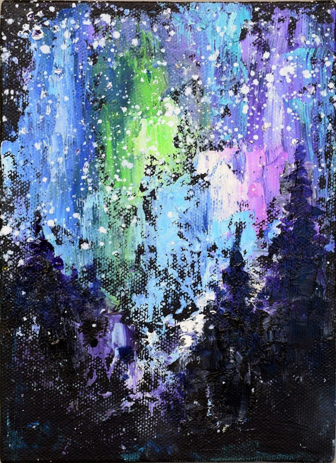 Northern Lights Painting Aurora Borealis Landscape Original Night Sky Minnesota