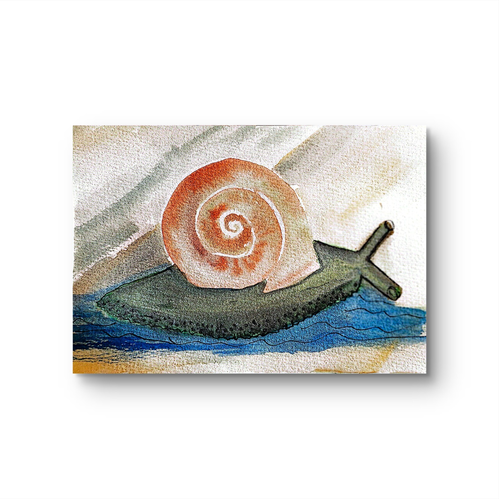Garden Snail Whimsical Original Impressionist Watercolor 5×7 Signed