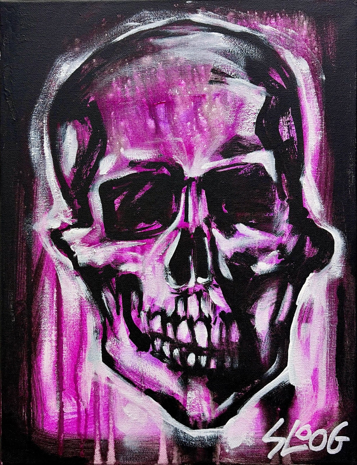 SLOOG Original Art Expressionism Eerie Punk Goth Painting on Canvas 11×14 Skull