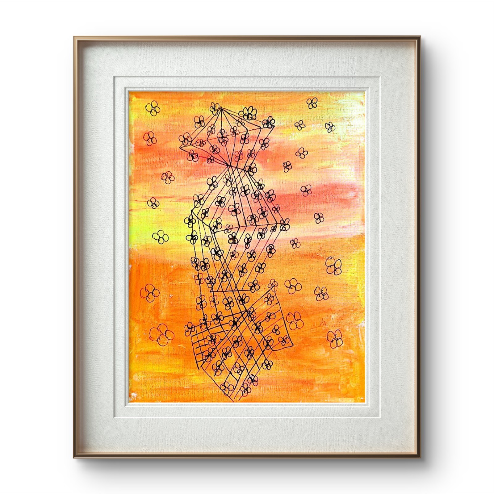 Abstract Geometric Floral Painting 11×14 Original Acrylic Line Art