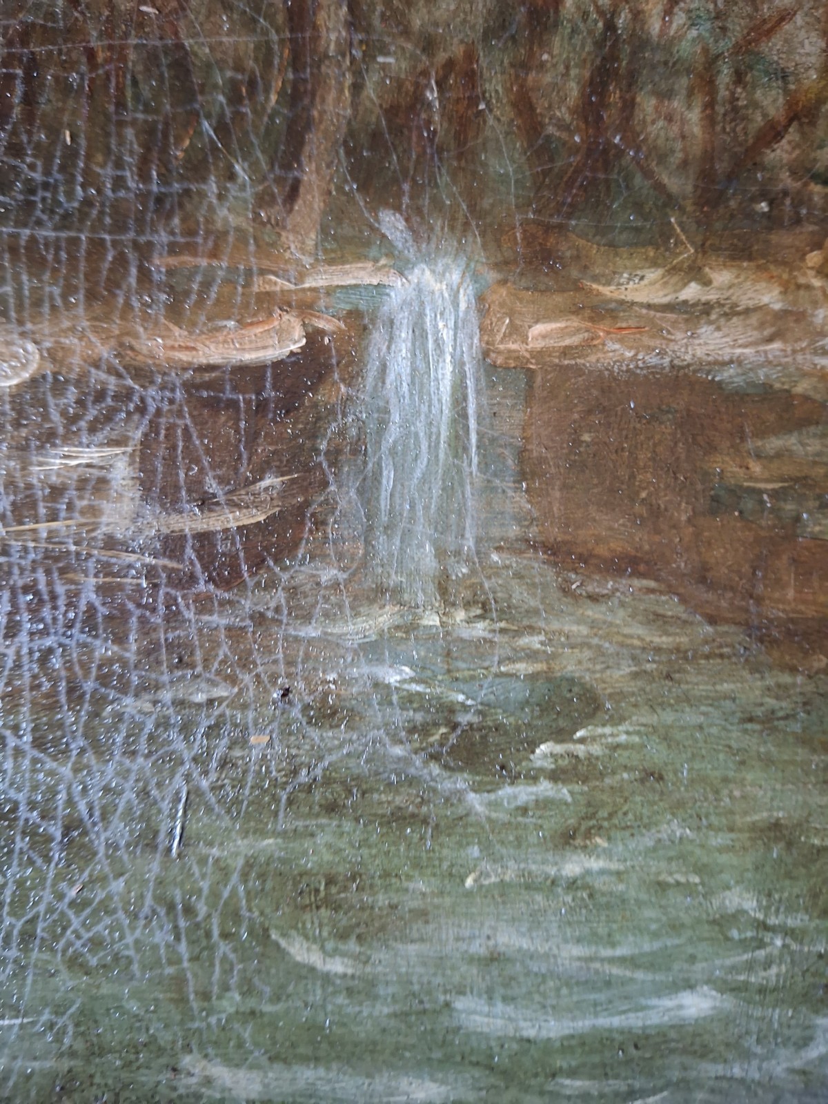 Antique Landscape River Stream Hauntingly Beautiful Waterfall Painting on Artist