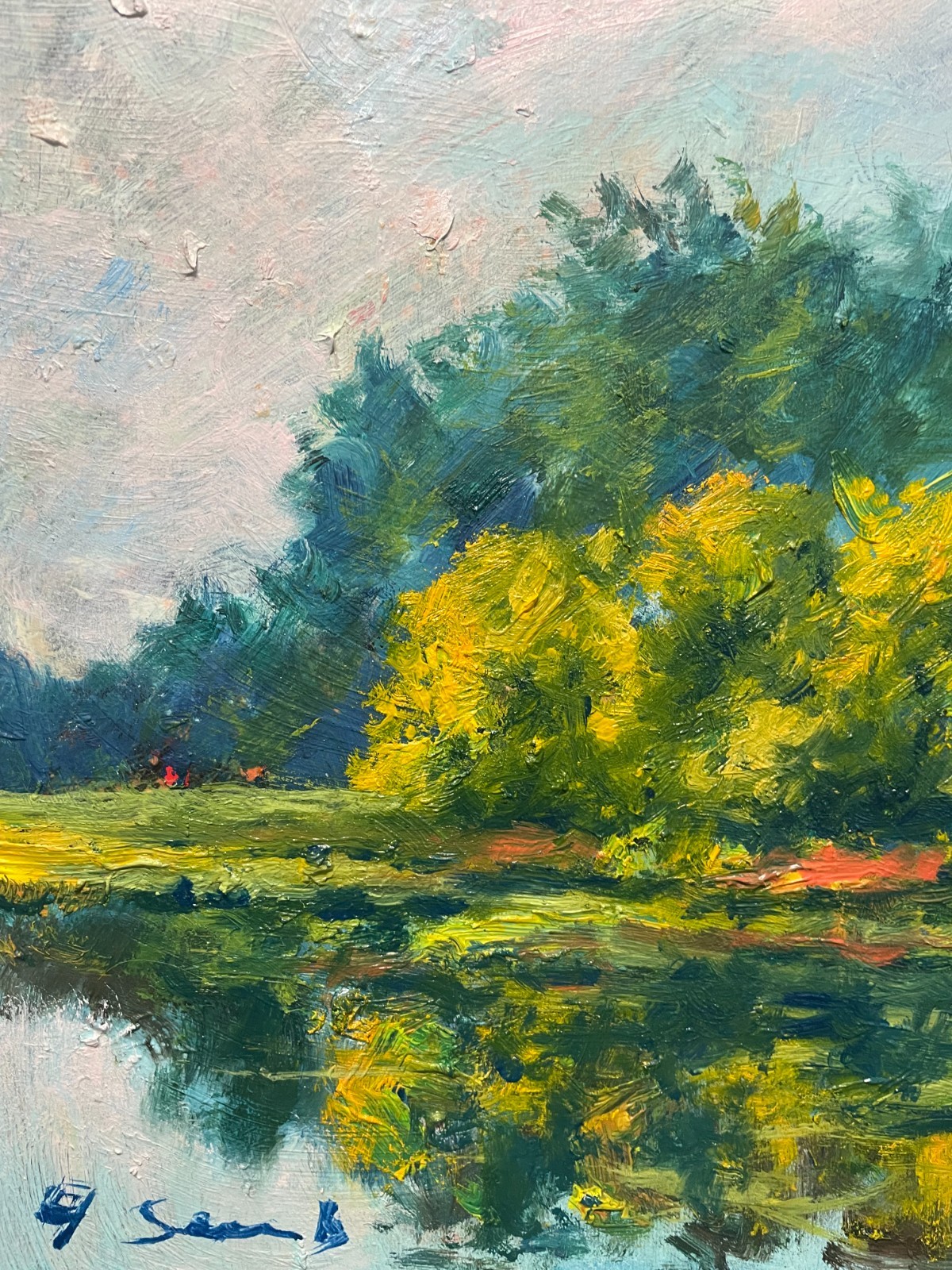 Original Oil Painting River Landscape Impressionist Nature Forest Artwork