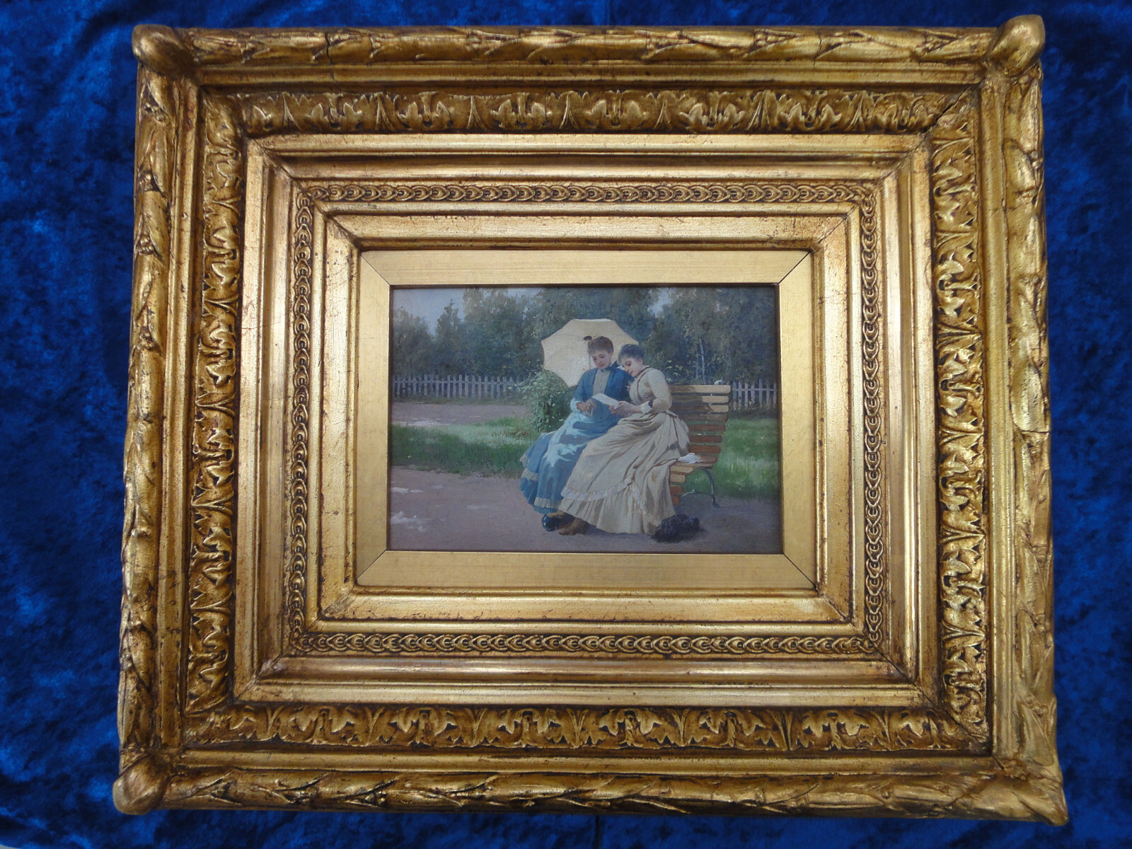 Antique painting impressionistic portrait reading a letter Federico Andreotti