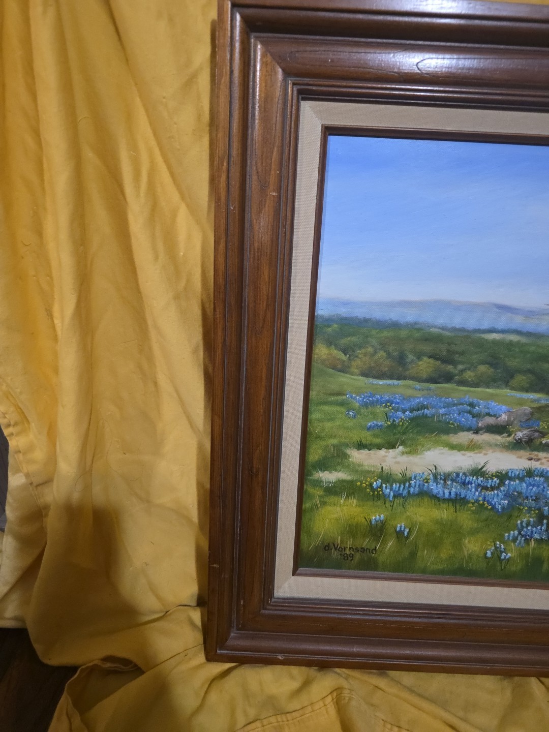 Texas Bluebonnet Hill Country Scape, D. Vornsand ’89 Oil Painting Weimar TX