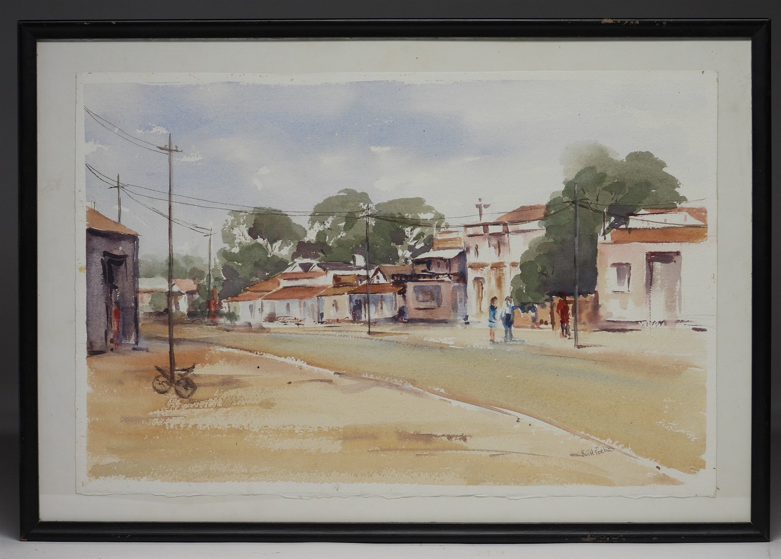 Mid 20thC. Ruth Forbes Urban Town Street Scene Landscape WC Painting